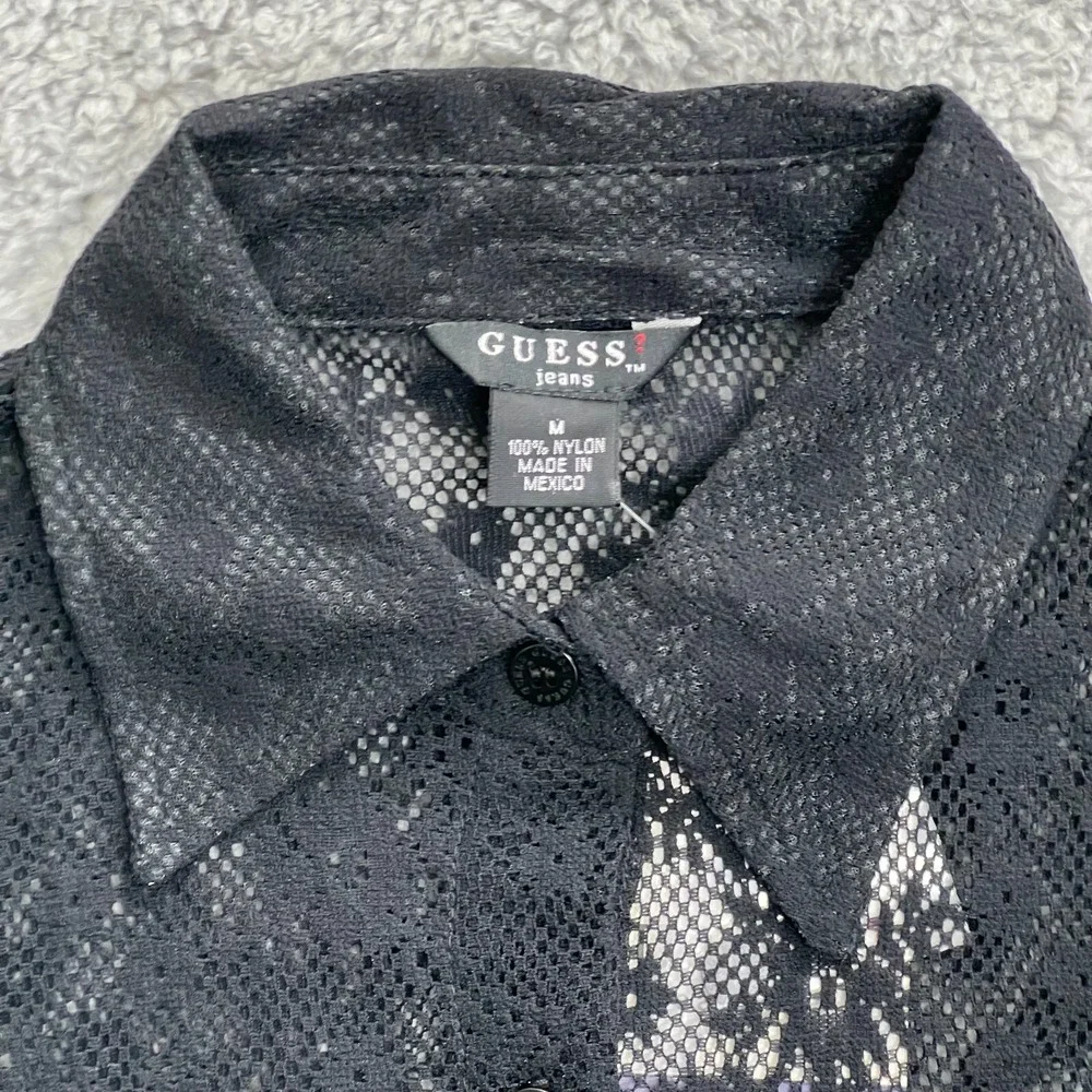 Guess U.S.A. Black Lace Fitted 3/4 Button Nylon Top Women's Size M VTG NWT‎